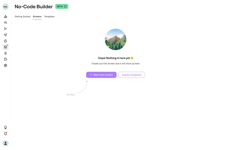 Prototype preview: the simple flow of assembling a paywall in the No-Code Builder.